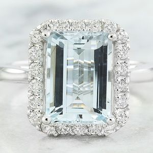 3.30 Carat Aquamarine 14K White Gold Diamond Ring